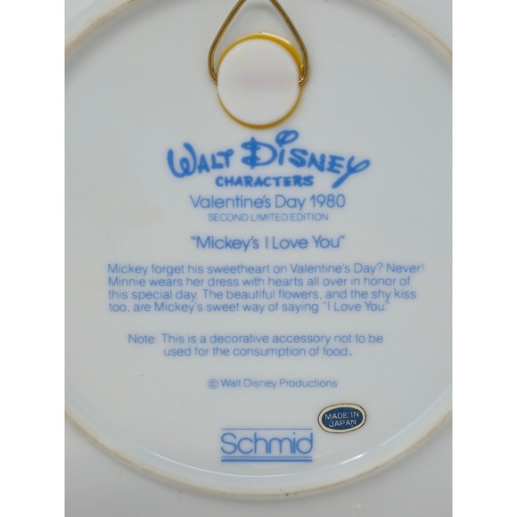 Vintage Disney Mickey & Minnie Valentine's Day 1980 Plate – Schmid Japan Limited - Picture 2 of 4